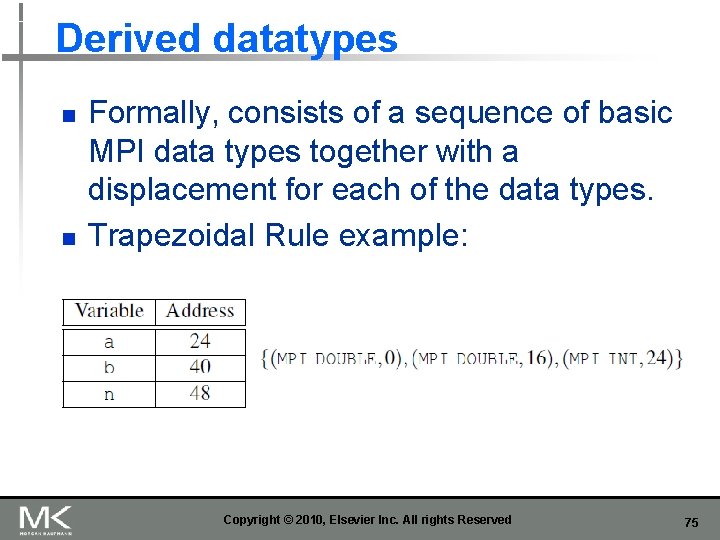 Derived datatypes n n Formally, consists of a sequence of basic MPI data types
