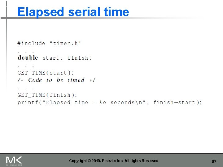 Elapsed serial time Copyright © 2010, Elsevier Inc. All rights Reserved 87 