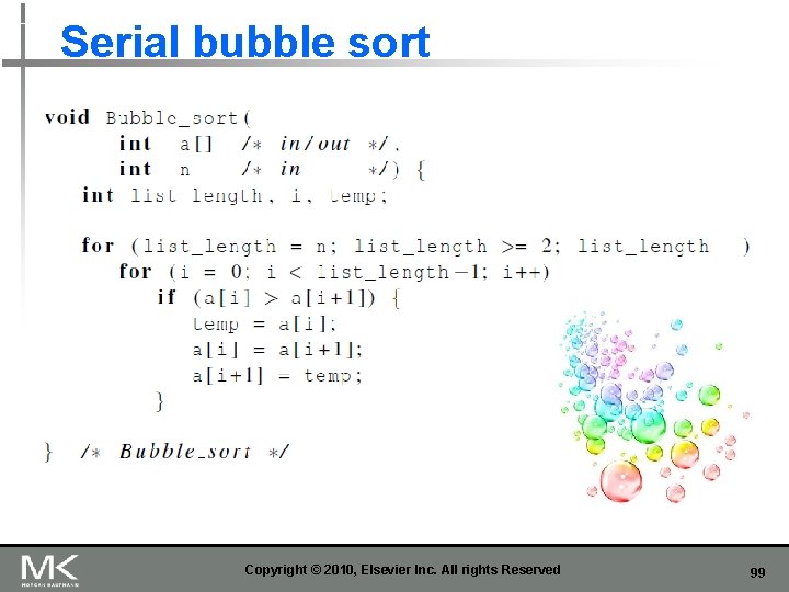 Serial bubble sort Copyright © 2010, Elsevier Inc. All rights Reserved 99 