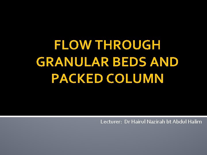 FLOW THROUGH GRANULAR BEDS AND PACKED COLUMN Lecturer: Dr Hairul Nazirah bt Abdul Halim