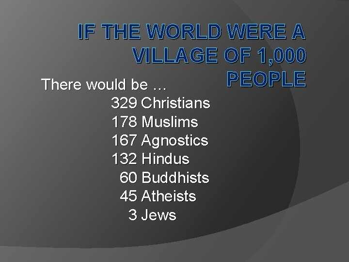 IF THE WORLD WERE A VILLAGE OF 1, 000 PEOPLE There would be … IF THE WORLD WERE A VILLAGE OF 1, 000 PEOPLE There would be …