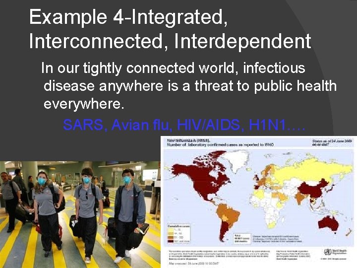Example 4 -Integrated, Interconnected, Interdependent In our tightly connected world, infectious disease anywhere is Example 4 -Integrated, Interconnected, Interdependent In our tightly connected world, infectious disease anywhere is