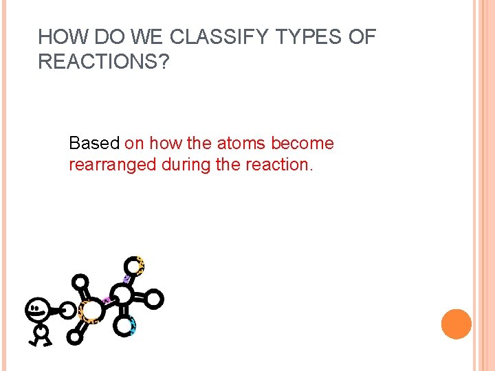 HOW DO WE CLASSIFY TYPES OF REACTIONS? Based on how the atoms become rearranged