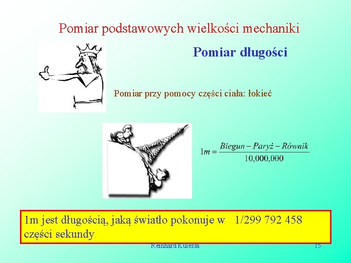 Pomiar podstawowych wielkości mechaniki Pomiar długości Pomiar przy pomocy części ciała: łokieć 1 m