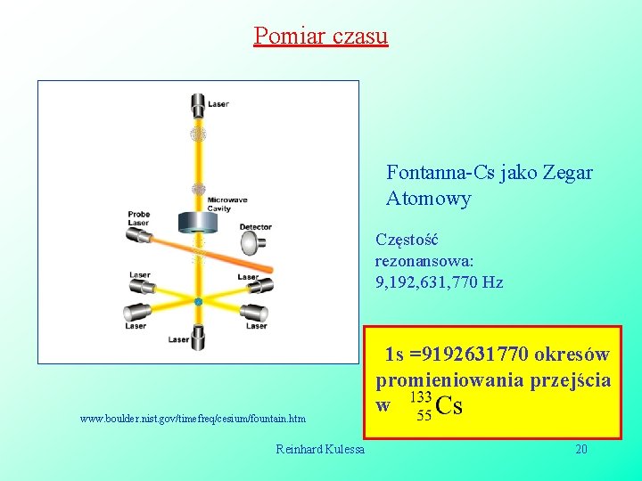 Pomiar czasu Fontanna-Cs jako Zegar Atomowy Częstość rezonansowa: 9, 192, 631, 770 Hz www.