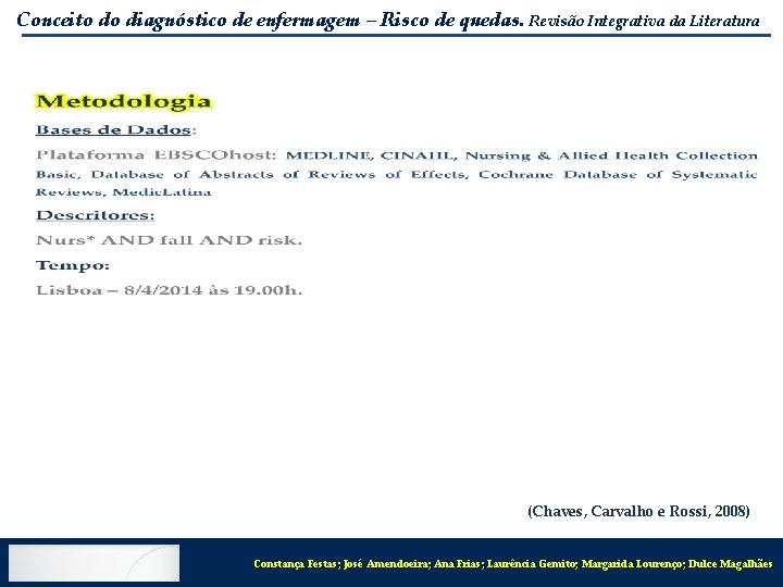 Conceito do diagnóstico de enfermagem – Risco de quedas. Revisão Integrativa da Literatura (Chaves,