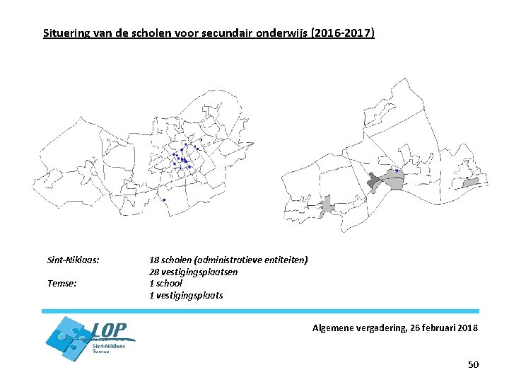 Situering van de scholen voor secundair onderwijs (2016 -2017) Sint-Niklaas: Temse: 18 scholen (administratieve