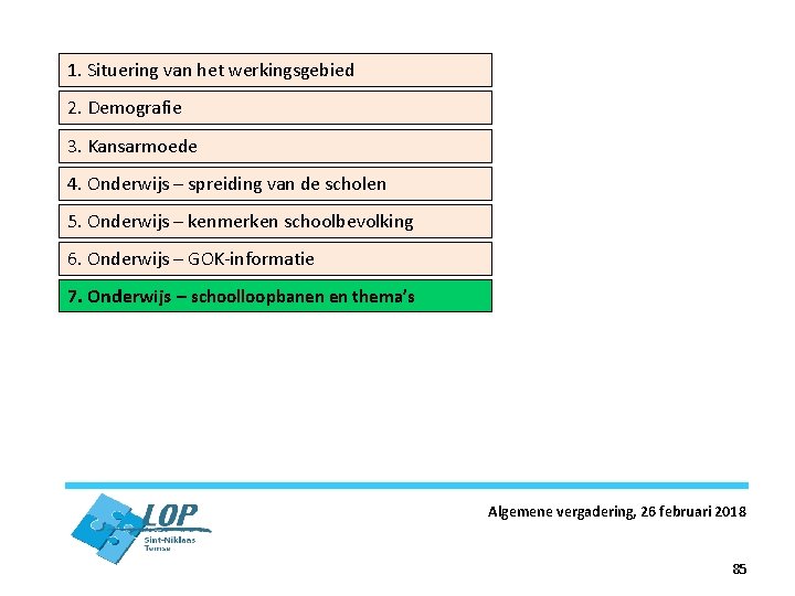 1. Situering van het werkingsgebied 2. Demografie 3. Kansarmoede 4. Onderwijs – spreiding van