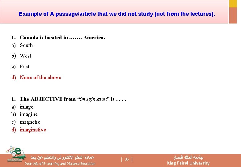 Example of A passage/article that we did not study (not from the lectures). 1.