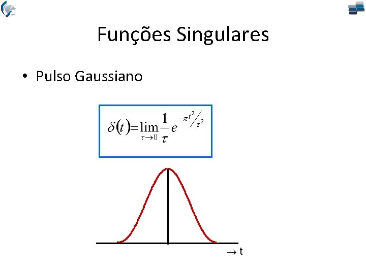 Funções Singulares • Pulso Gaussiano t 