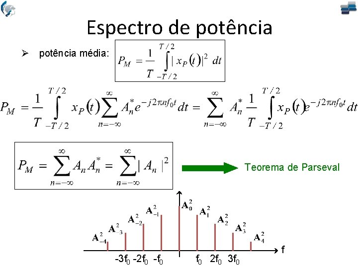 Espectro de potência Ø potência média: Teorema de Parseval -3 f 0 -2 f