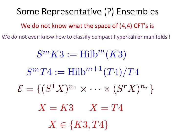 Some Representative (? ) Ensembles We do not know what the space of (4,