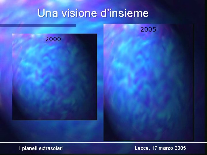 Una visione d’insieme 2005 2000 I pianeti extrasolari Lecce, 17 marzo 2005 