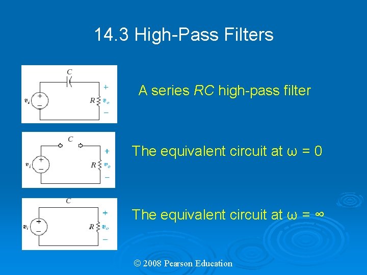 14. 3 High-Pass Filters A series RC high-pass filter The equivalent circuit at ω