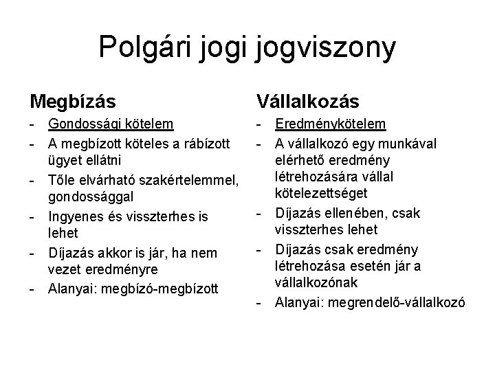 Polgári jogviszony Megbízás Vállalkozás - Gondossági kötelem - A megbízott köteles a rábízott ügyet