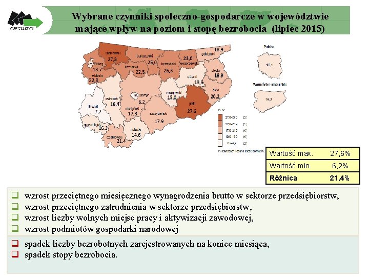 Wybrane czynniki społeczno-gospodarcze w województwie mające wpływ na poziom i stopę bezrobocia (lipiec 2015)