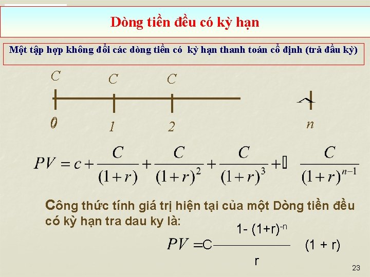 Dòng tiền đều có kỳ hạn Một tập hợp không đổi các dòng tiền