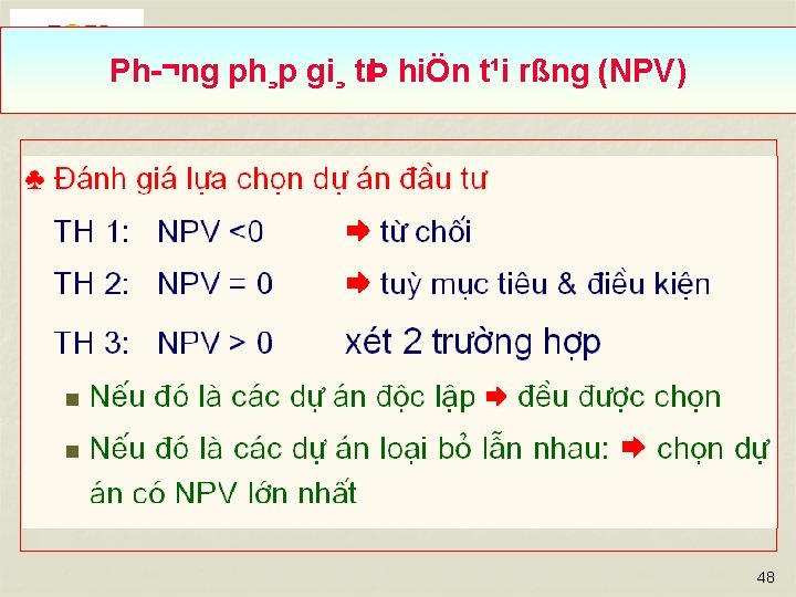 Ph ¬ng ph¸p gi¸ trÞ hiÖn t¹i rßng (NPV) 48 