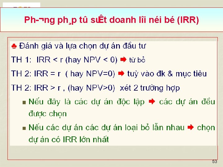 Ph ¬ng ph¸p tû suÊt doanh lîi néi bé (IRR) 53 