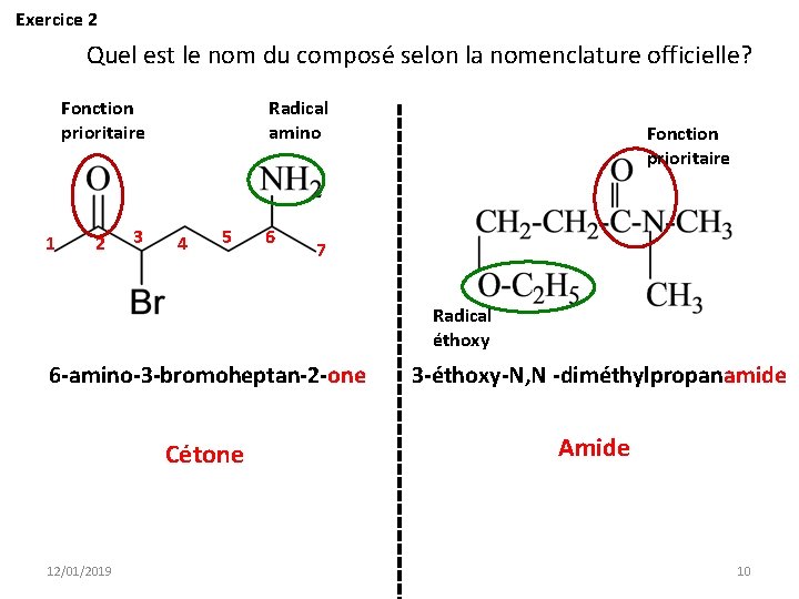 Exercice 2 Quel est le nom du composé selon la nomenclature officielle? Fonction prioritaire