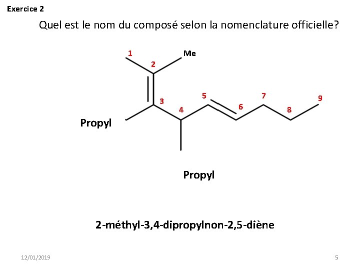 Exercice 2 Quel est le nom du composé selon la nomenclature officielle? Me 1