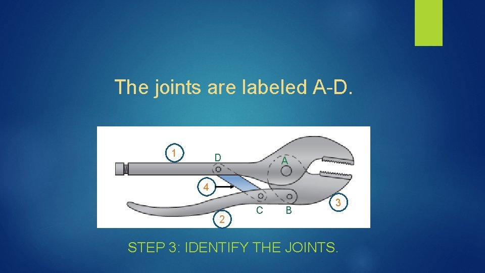 The joints are labeled A-D. 1 D A 4 2 C B 3 STEP