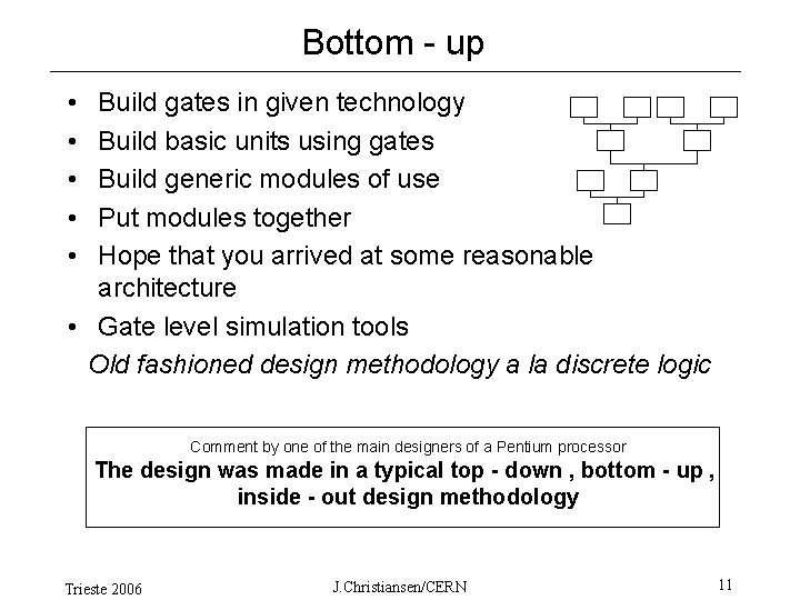 Bottom - up • • • Build gates in given technology Build basic units