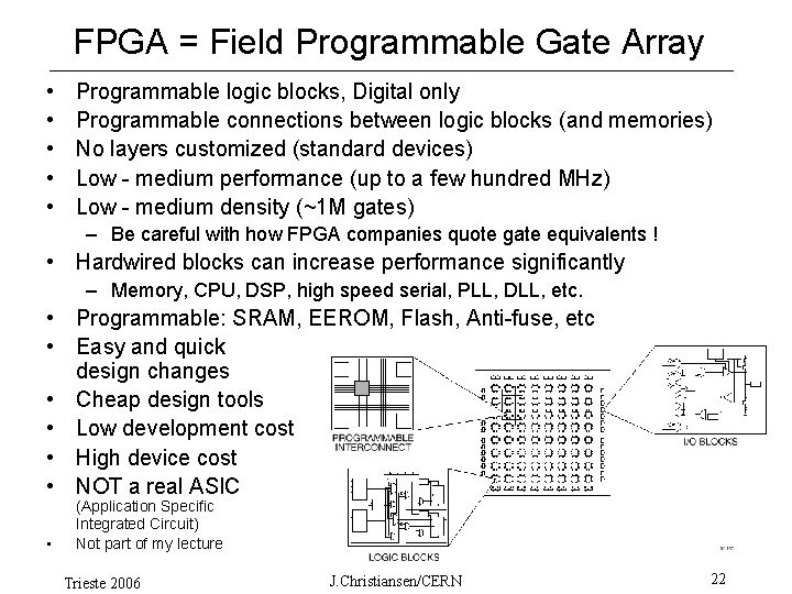 FPGA = Field Programmable Gate Array • • • Programmable logic blocks, Digital only