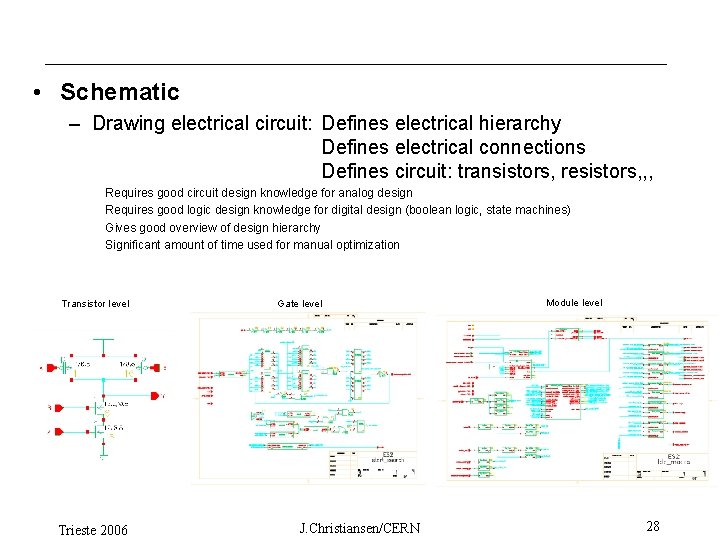  • Schematic – Drawing electrical circuit: Defines electrical hierarchy Defines electrical connections Defines