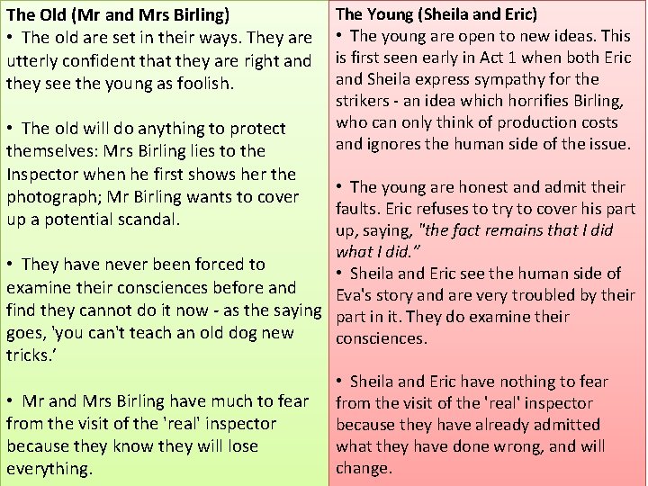 The Old (Mr and Mrs Birling) • The old are set in their ways.