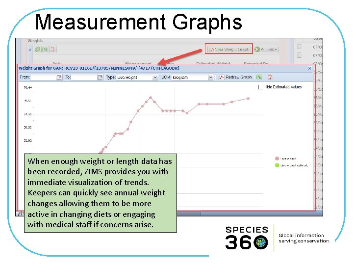 Measurement Graphs When enough weight or length data has been recorded, ZIMS provides you