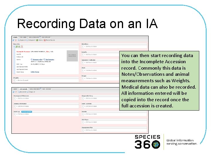 Recording Data on an IA You can then start recording data into the Incomplete Recording Data on an IA You can then start recording data into the Incomplete