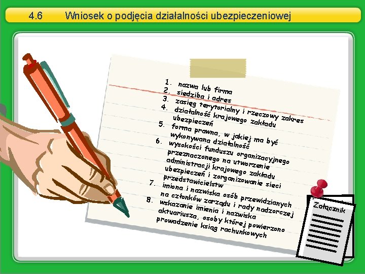 4. 6 Wniosek o podjęcia działalności ubezpieczeniowej 1. naz wa 2. sied lub firma