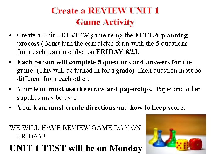 Create a REVIEW UNIT 1 Game Activity • Create a Unit 1 REVIEW game