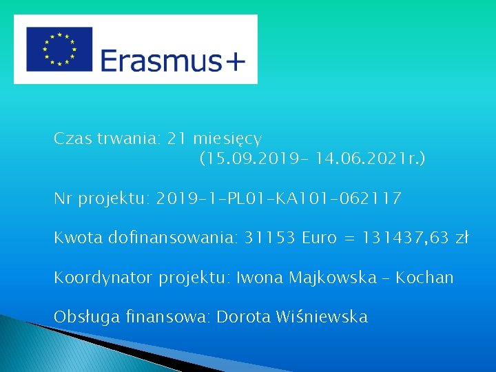 Czas trwania: 21 miesięcy (15. 09. 2019 - 14. 06. 2021 r. ) Nr