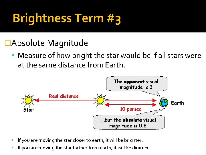 Brightness Term #3 �Absolute Magnitude Measure of how bright the star would be if