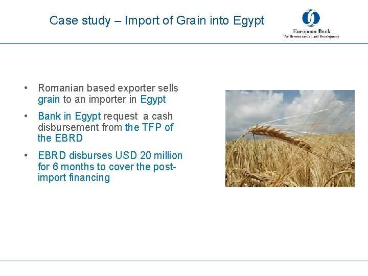 Case study – Import of Grain into Egypt • Romanian based exporter sells grain