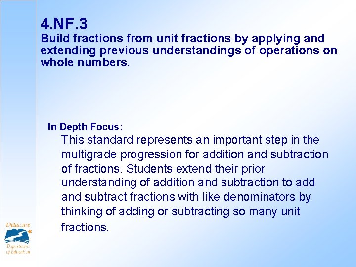 4. NF. 3 Build fractions from unit fractions by applying and extending previous understandings