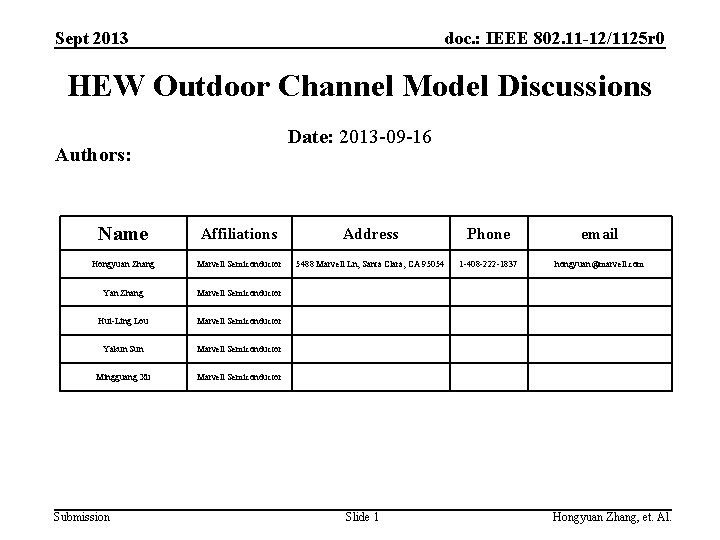 Sept 2013 doc. : IEEE 802. 11 -12/1125 r 0 HEW Outdoor Channel Model