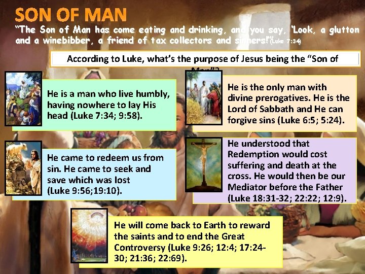 SON OF MAN “The Son of Man has come eating and drinking, and you