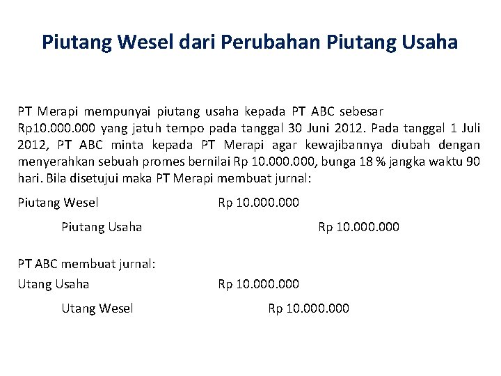 Piutang Wesel dari Perubahan Piutang Usaha PT Merapi mempunyai piutang usaha kepada PT ABC