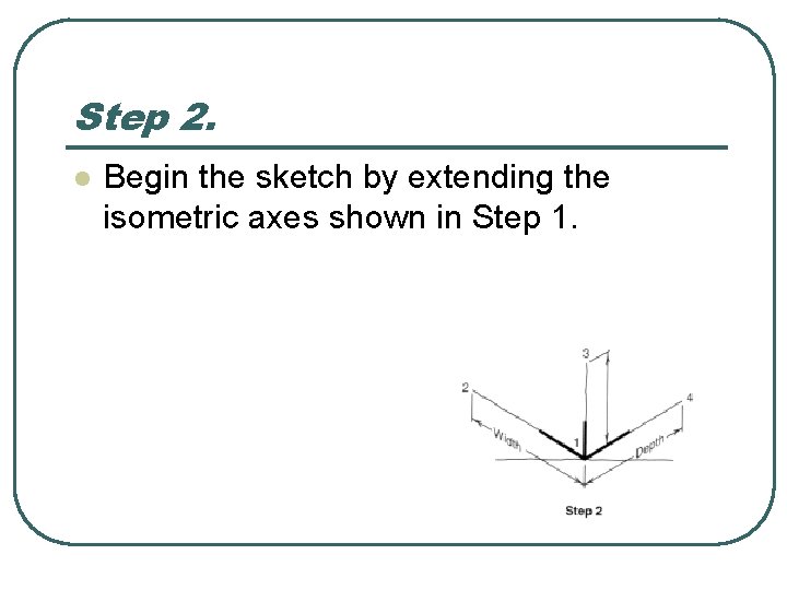 Step 2. l Begin the sketch by extending the isometric axes shown in Step