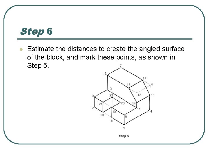 Step 6 l Estimate the distances to create the angled surface of the block,