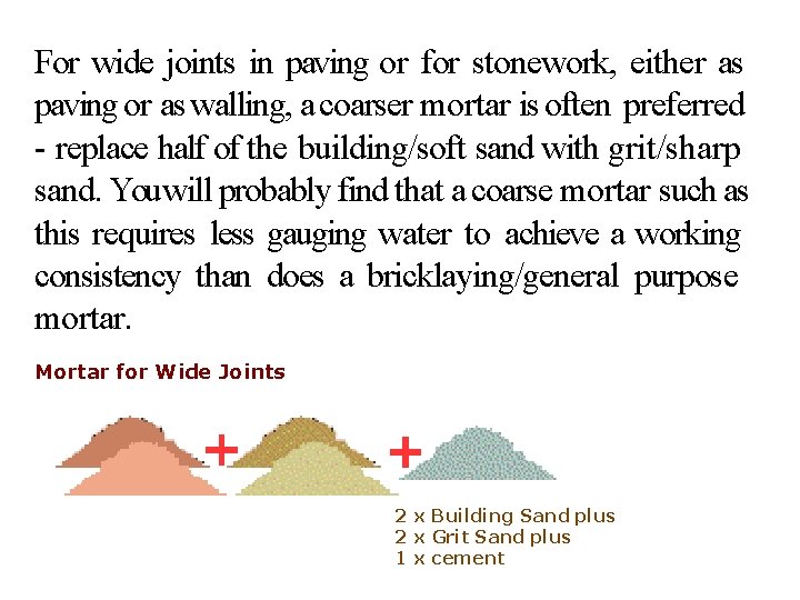 For wide joints in paving or for stonework, either as paving or as walling,