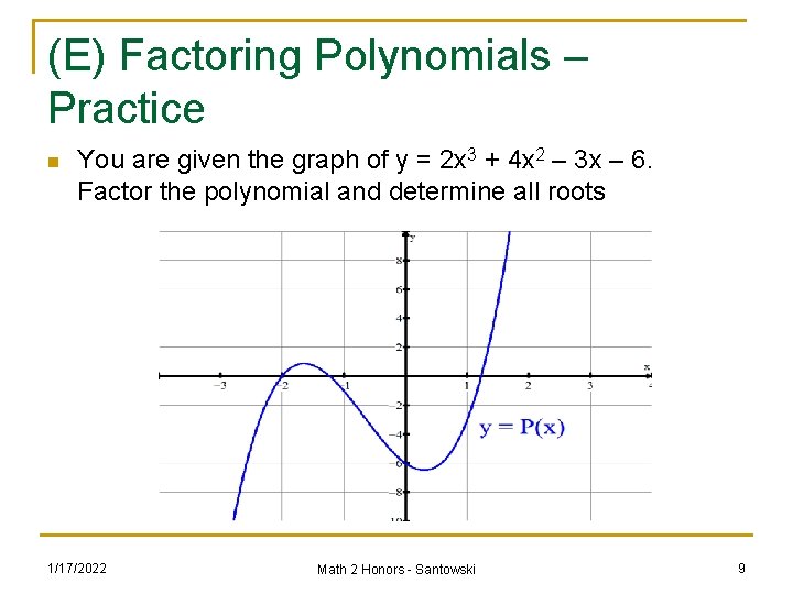 (E) Factoring Polynomials – Practice n You are given the graph of y =