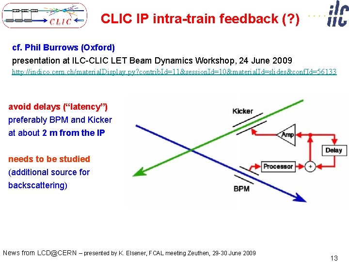 CLIC IP intra-train feedback (? ) cf. Phil Burrows (Oxford) presentation at ILC-CLIC LET