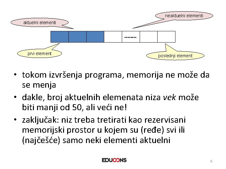 neaktuelni elementi . . . . prvi element poslednji element • tokom izvršenja programa,