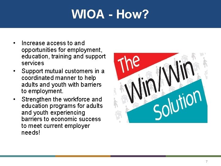 WIOA - How? • Increase access to and opportunities for employment, education, training and WIOA - How? • Increase access to and opportunities for employment, education, training and