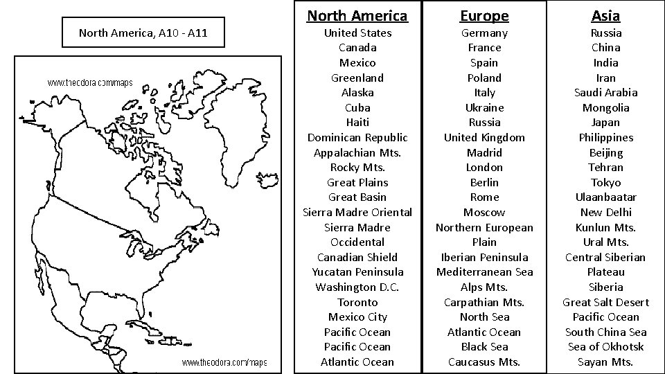 North America, A 10 - A 11 North America United States Canada Mexico Greenland