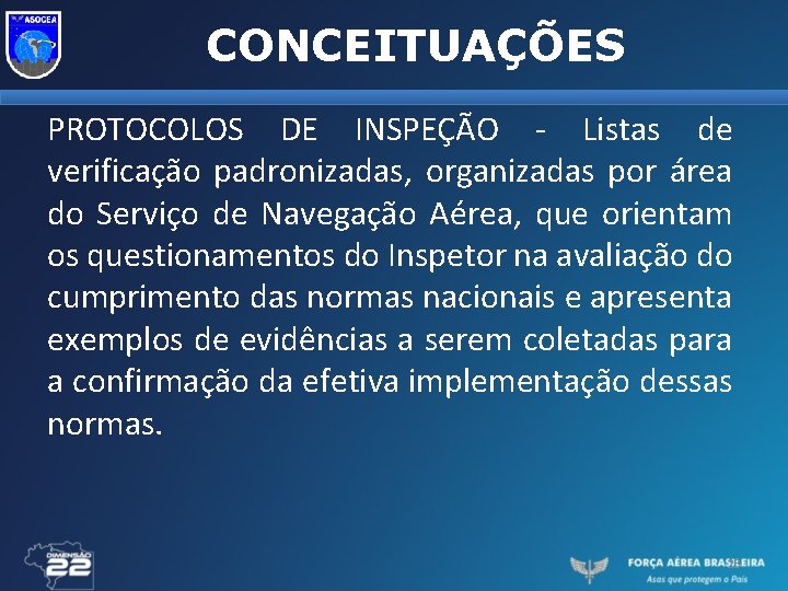 CONCEITUAÇÕES PROTOCOLOS DE INSPEÇÃO - Listas de verificação padronizadas, organizadas por área do Serviço